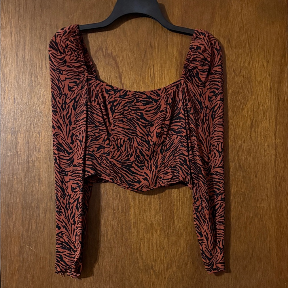 & Other Stories zebra print square neck top in brown